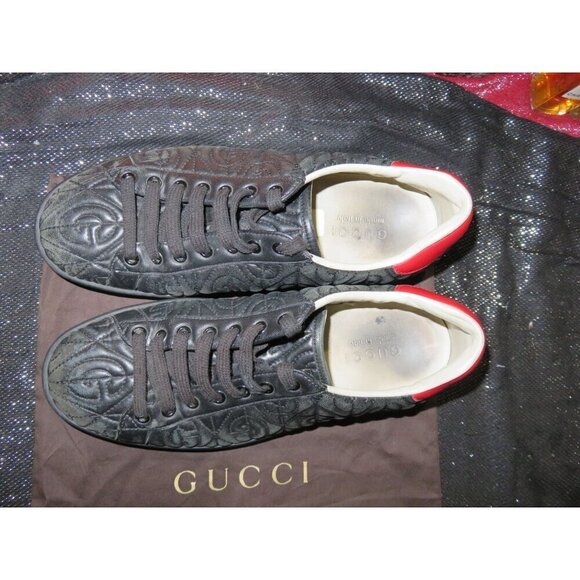 Gucci Ace Quilted G Rhombus Black Matelassé Leather Sneakers Shoes 7.5 men 9.5 - Picture 3 of 14